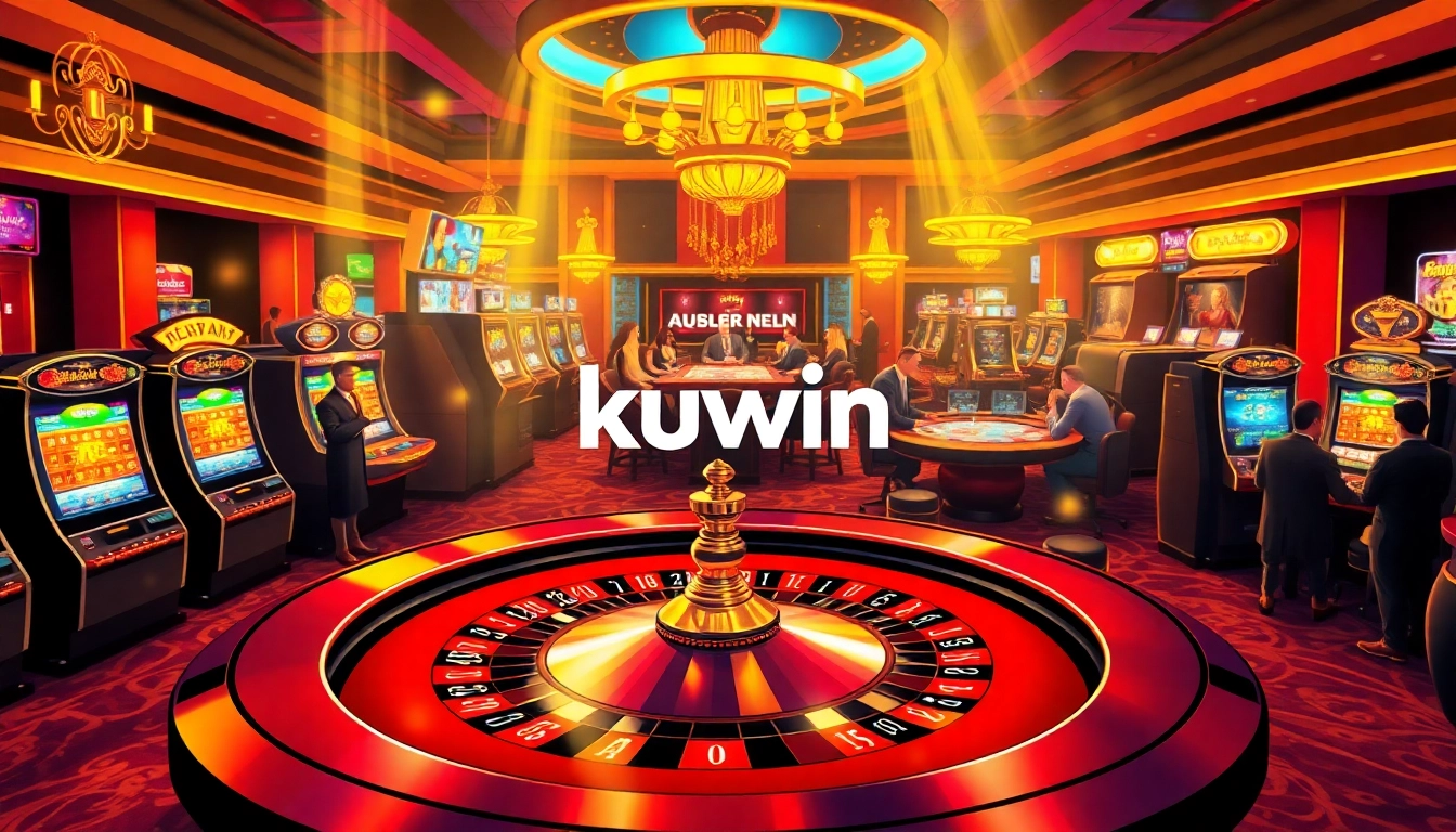 Exciting kuwin gambling scene featuring players at a vibrant casino roulette table.
