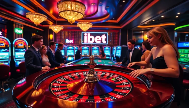 ibet casino scene showcasing vibrant roulette table action and lively players enjoying their gambling experience.