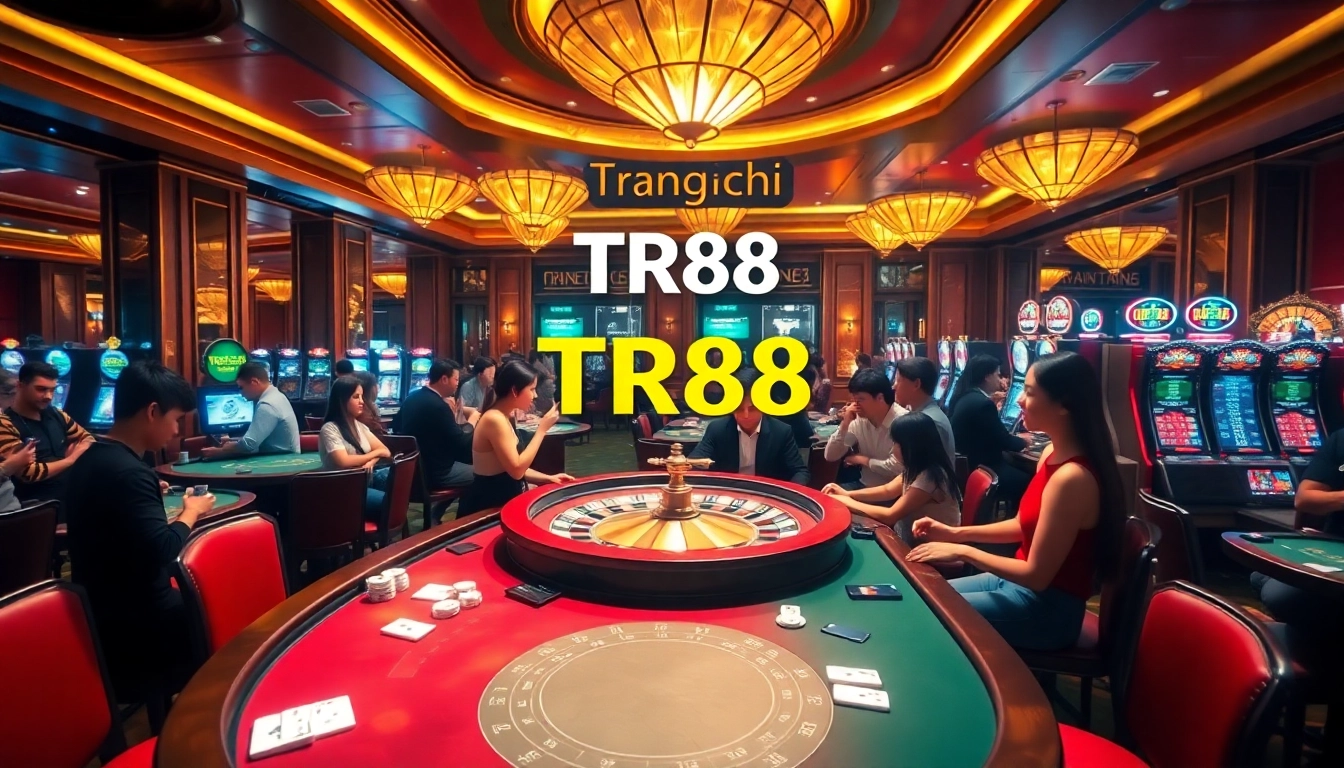 Experience the thrill at TR88 Trang chủ with vibrant casino activities and players at the gaming tables.